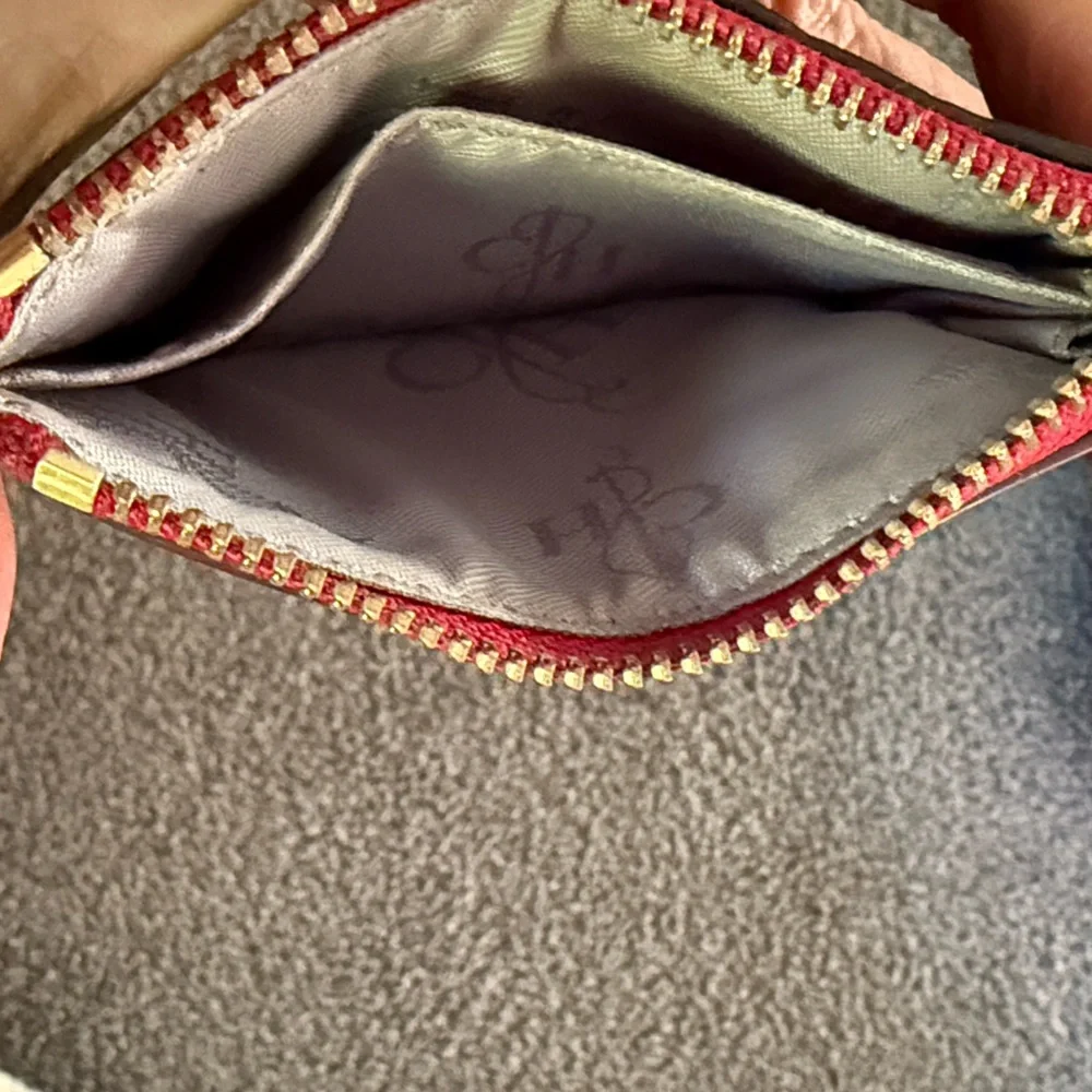 Cole Haan Black/Red Wristlet Card Keeper Zip Wallet. Silver Hardware. 4”x3”x.5” - Picture 11 of 11